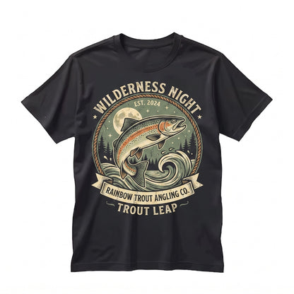 Funny Rainbow Trout Howling at Full Moon Fishing Gift Vintage 90s Retro Animal Graphic Unisex TShirt