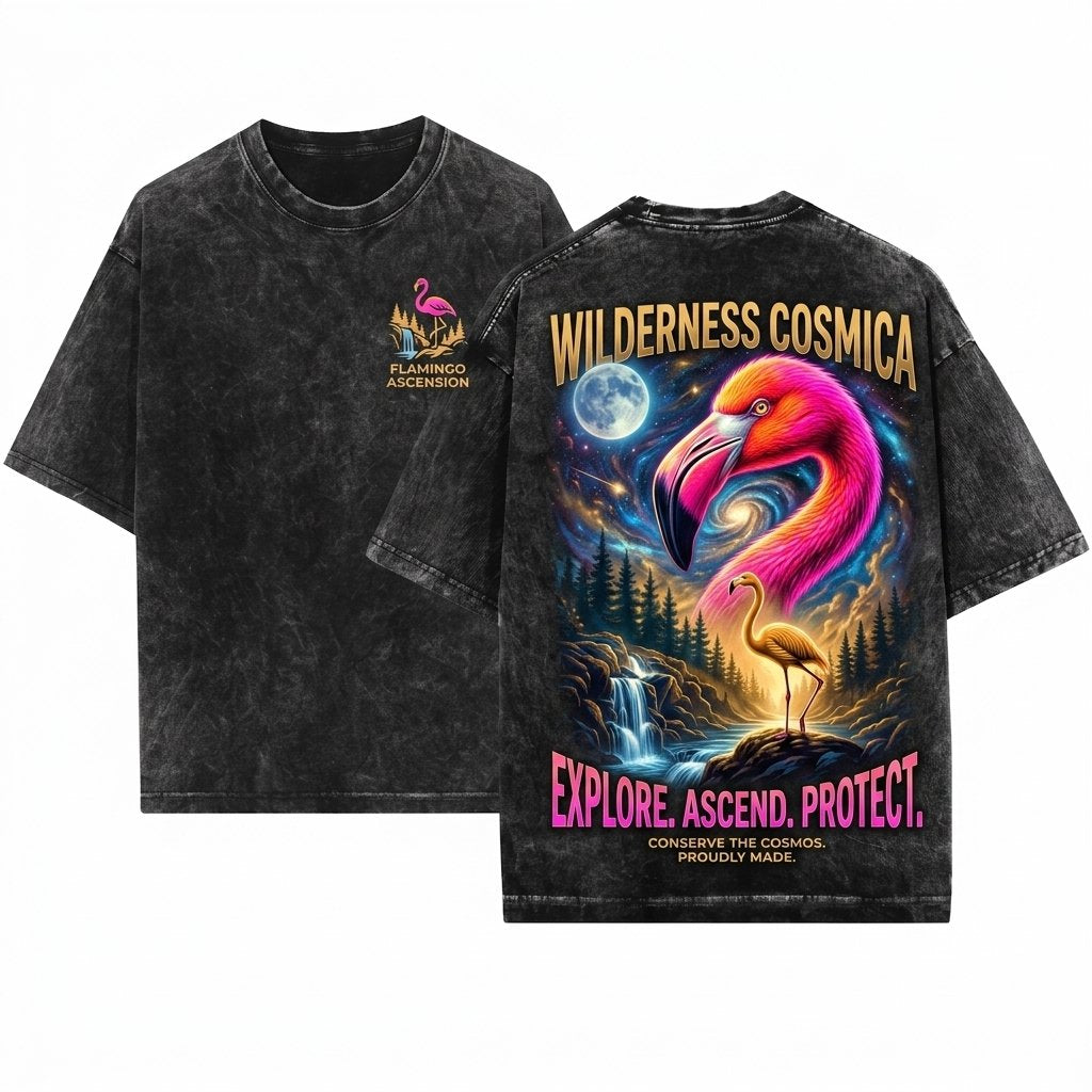 Vintage Full Moon Tropical Flamingo Graphic Retro Bird Lover 90s Animal Unisex Wash T-Shirt