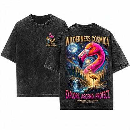Vintage Full Moon Tropical Flamingo Graphic Retro Bird Lover 90s Animal Unisex Wash T-Shirt