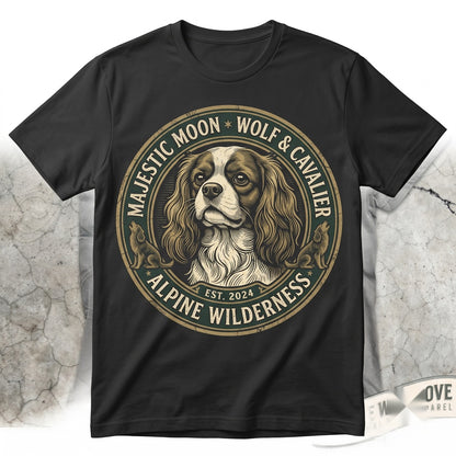 Vintage 90s Retro Cavalier King Charles Spaniel Howling Full Moon Silly Dog Graphic Unisex TShirt