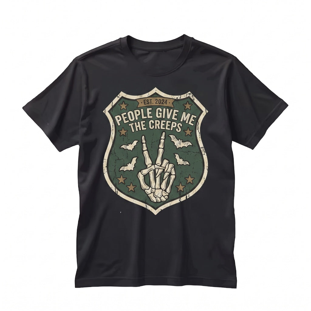 People Give Me The Creeps Sarcastic Dark Humor Snarky Skeleton Hand Funny Unisex TShirt