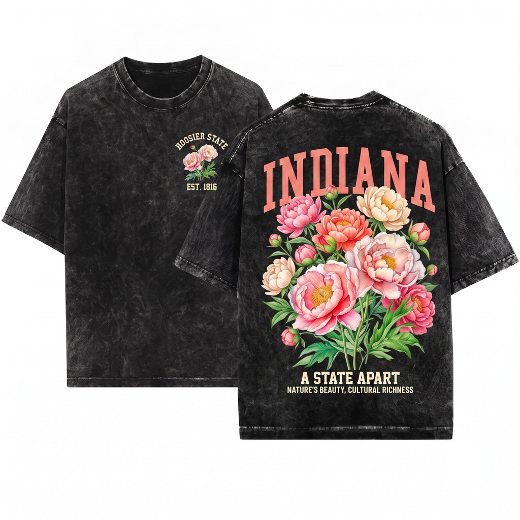 Indiana State Peony Botanical Gardening Travel Mother Gift Unisex Wash T-Shirt