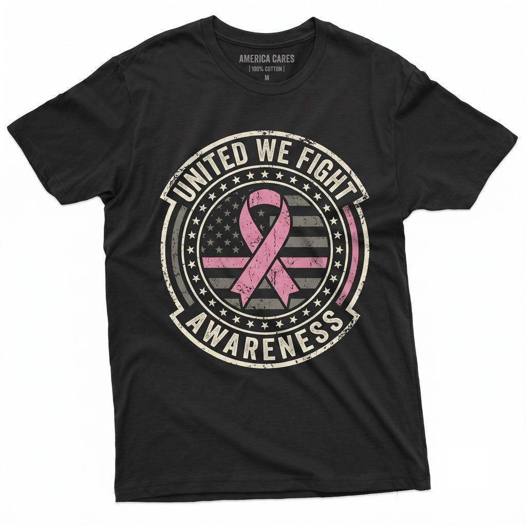 Breast Cancer Awareness Ribbon American Flag Graphic Apparel Tops Unisex TShirt