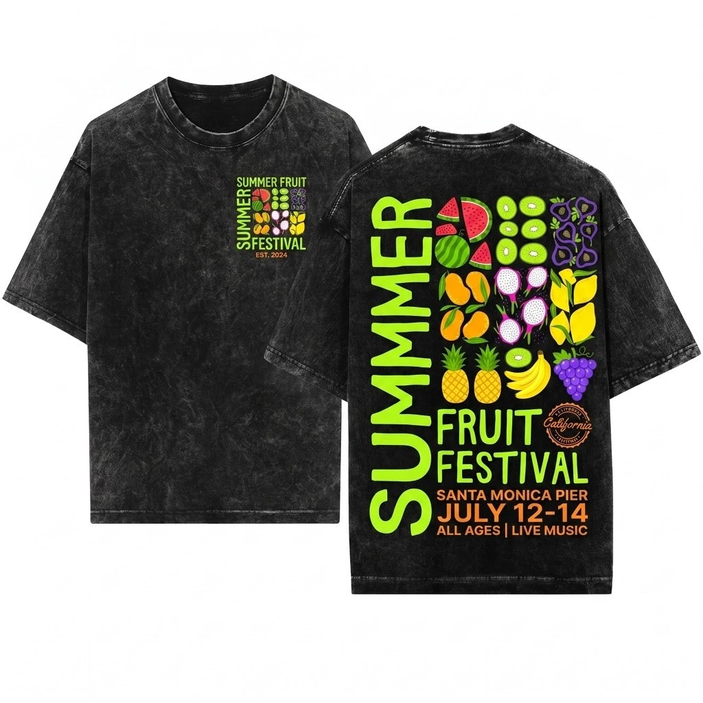 Vintage Summer Fruit Farmers Market Unisex Wash T-Shirt