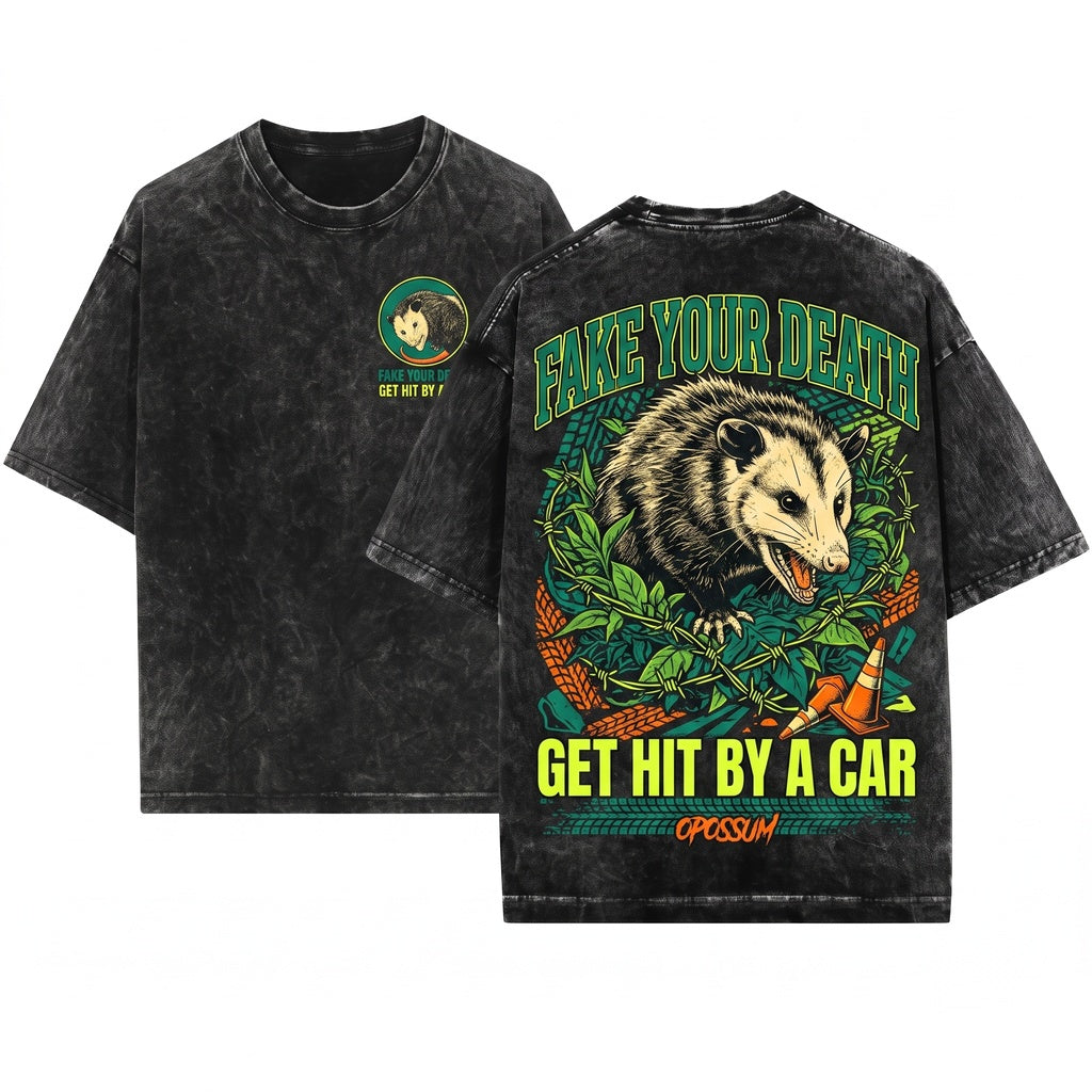 Fake Your Death Opossum Green Vintage Unisex Wash T-Shirt