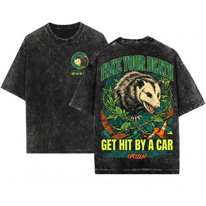 Fake Your Death Opossum Green Vintage Unisex Wash T-Shirt