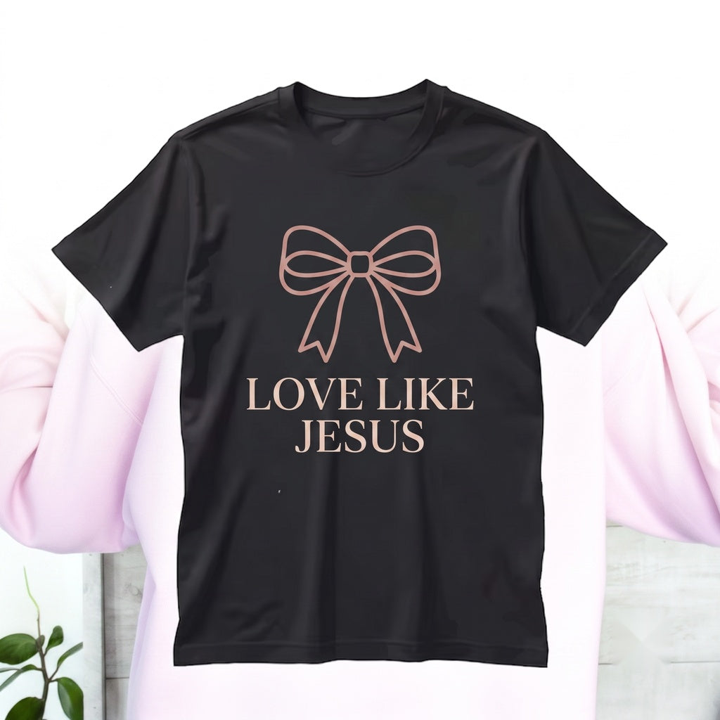 Love Like Jesus Bow Ribbon Front Back Print Christian Religious Gospel Unisex TShirt
