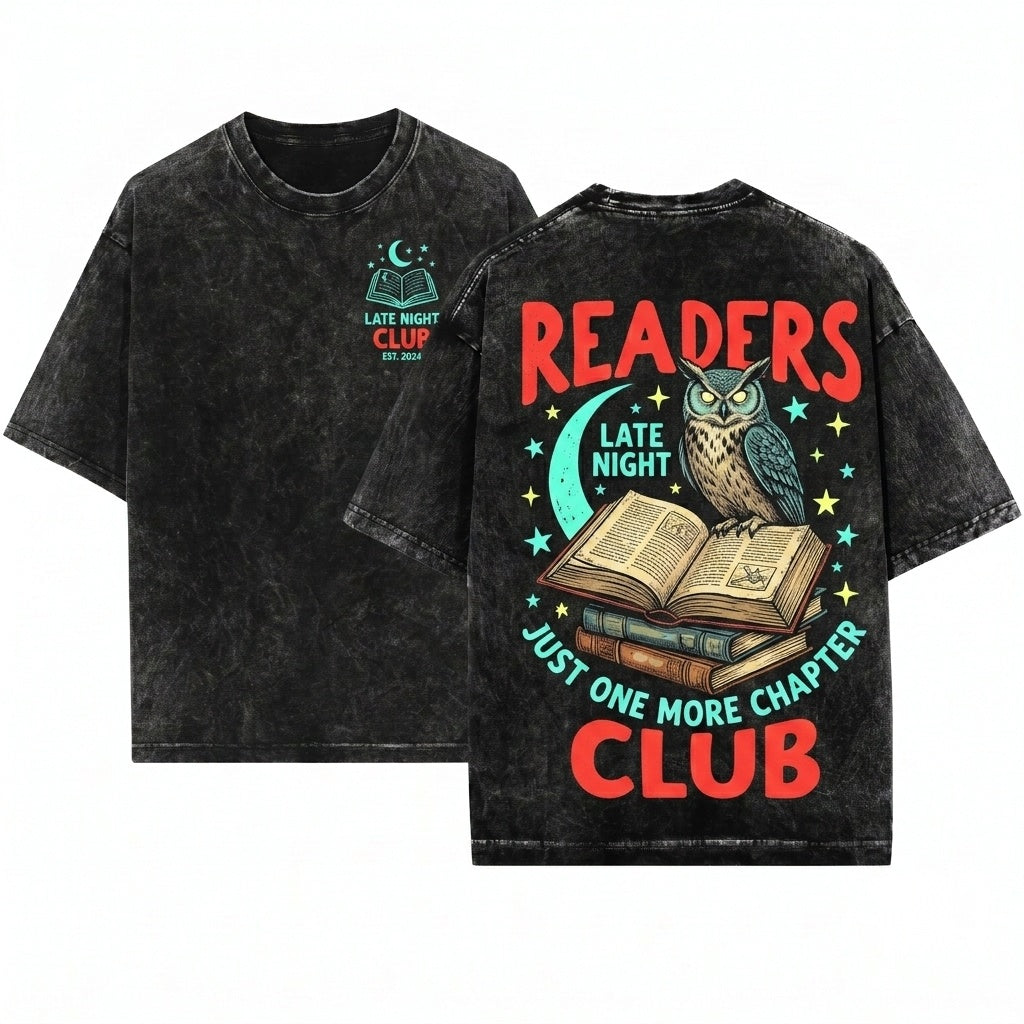 Late Night Readers Club Bookish Bookworm Novel Reading Graphic Lover Gift Unisex Wash T-Shirt