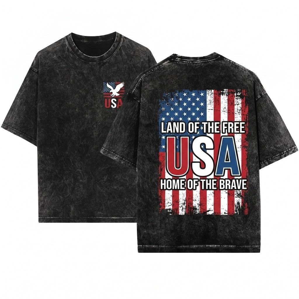 Vintage Patriotic American Flag Red White Blue Unisex Wash T-Shirt