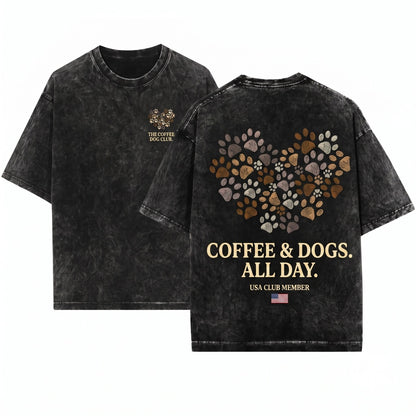 Coffee Dog Lover Cute Puppy Pet Owner Morning Gift Graphic Unisex Wash T-Shirt