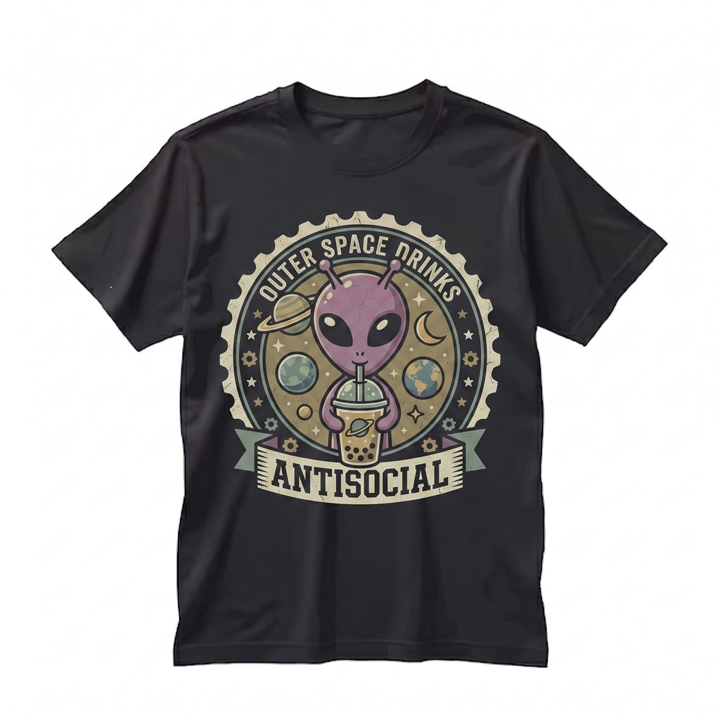 Anti Social Cute Funny Space Alien Waterproof Graphic Decal Unisex TShirt