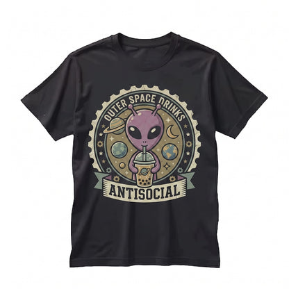 Anti Social Cute Funny Space Alien Waterproof Graphic Decal Unisex TShirt