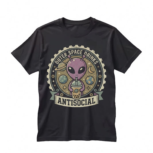 Anti Social Cute Funny Space Alien Waterproof Graphic Decal Unisex TShirt