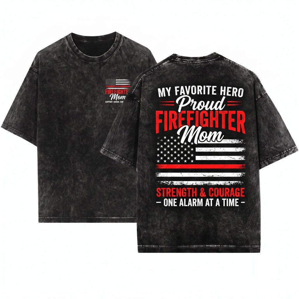 My Favorite Firefighter Calls Me Mom USA Flag Proud Mother Day Patriotic Family Gift Apparel Unisex Wash T-Shirt