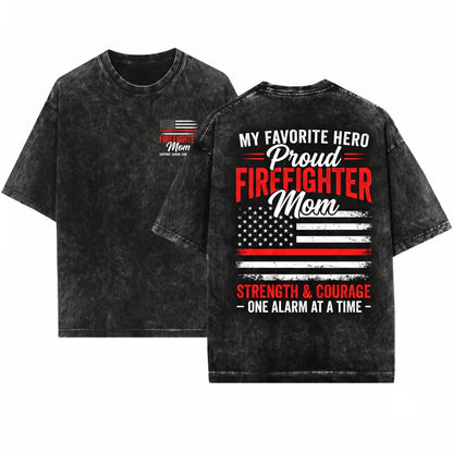 My Favorite Firefighter Calls Me Mom USA Flag Proud Mother Day Patriotic Family Gift Apparel Unisex Wash T-Shirt