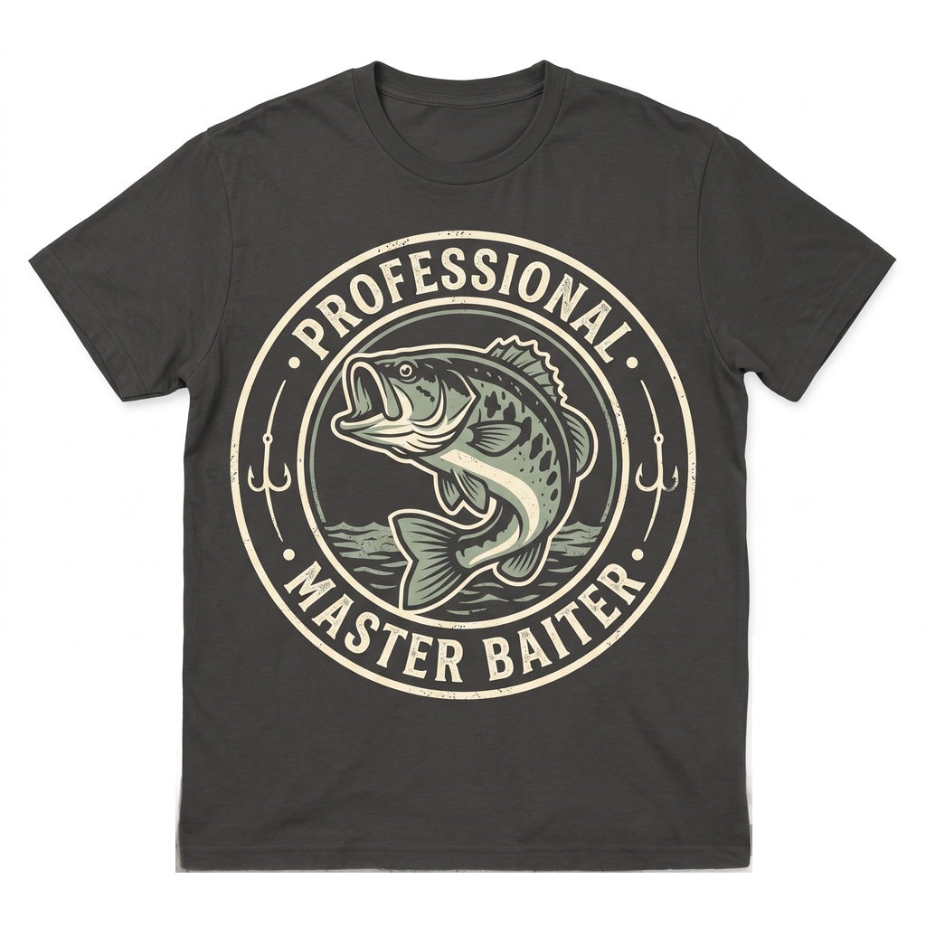 Master Baiter Funny Bass Fishing Joke Vintage Graphic Top, Father Day Pun Gift for Angler Dad Husband, Novelty Fish Lover