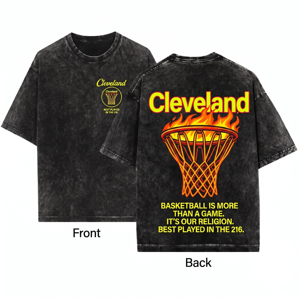 Cleveland Basketball Streetwear Style CLE BBall Graphic Pullover Unisex Wash T-Shirt