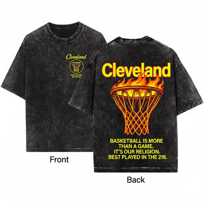 Cleveland Basketball Streetwear Style CLE BBall Graphic Pullover Unisex Wash T-Shirt