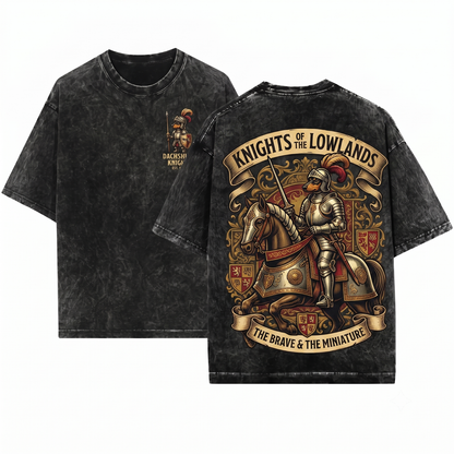 Dachshund Medieval Knight Graphic Tee Funny Armor Weenie Dog Vintage Style Apparel Quirky Historical Pet Lover Gift Unisex Heavyweight Garment-Dyed T-Shirt
