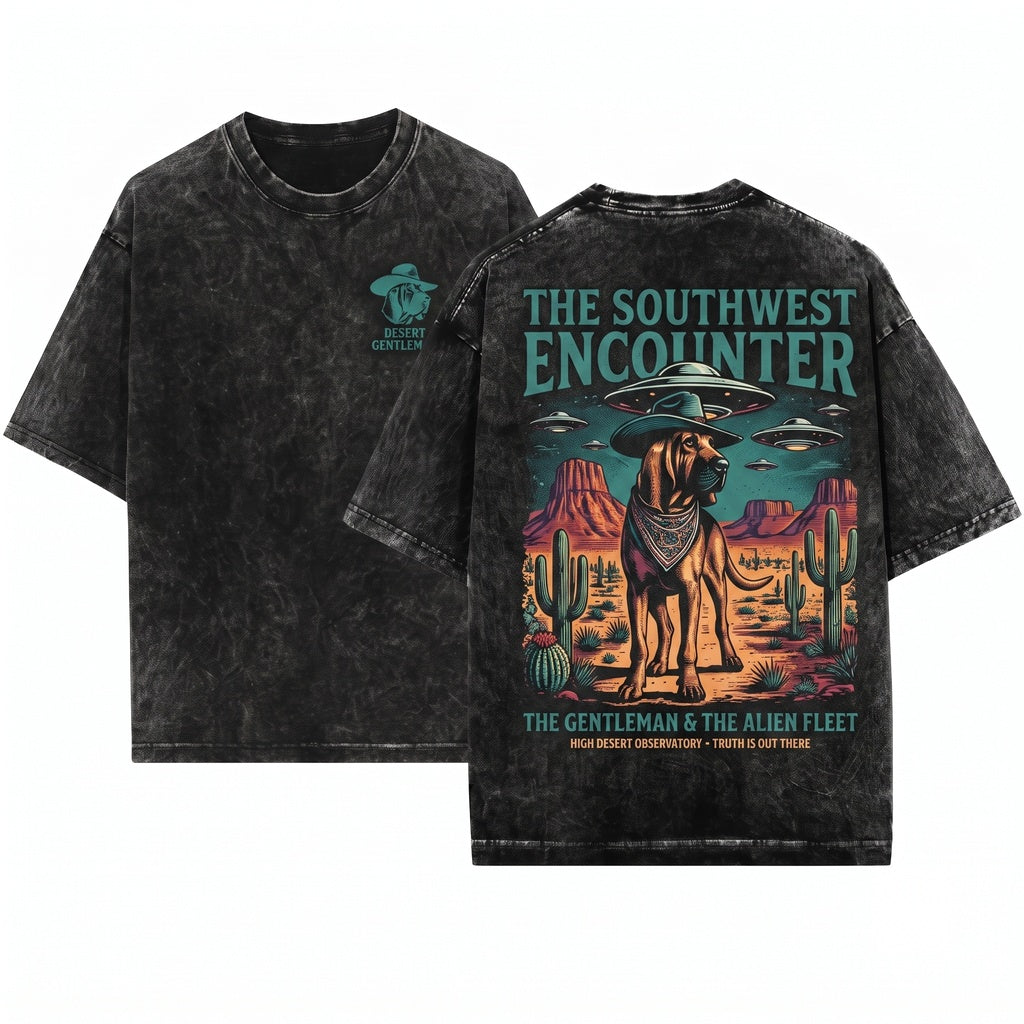 Vintage Western Alien Cowboy Bloodhound Retro Dog Mom Dad Lovers Gift Unisex Wash T-Shirt