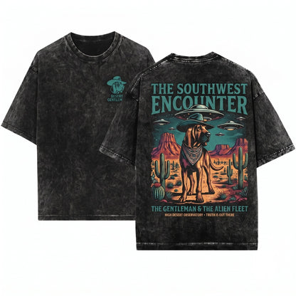 Vintage Western Alien Cowboy Bloodhound Retro Dog Mom Dad Lovers Gift Unisex Wash T-Shirt