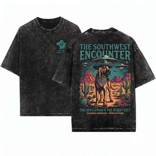 Vintage Western Alien Cowboy Bloodhound Retro Dog Mom Dad Lovers Gift Unisex Wash T-Shirt