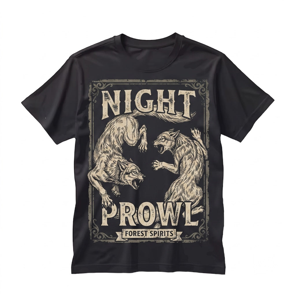 Vintage Wolf Fighting Graphic, Retro Wild Animal Engraved Woodland Nature Aesthetic Gift Unisex TShirt
