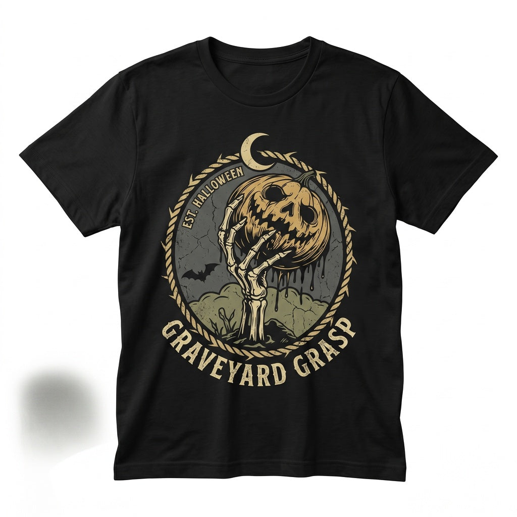 Skeleton Hand Pumpkin Halloween Graphic Dripping Jack-O-Lantern Eerie Graveyard Aesthetic Horror Gift Apparel Unisex TShirt