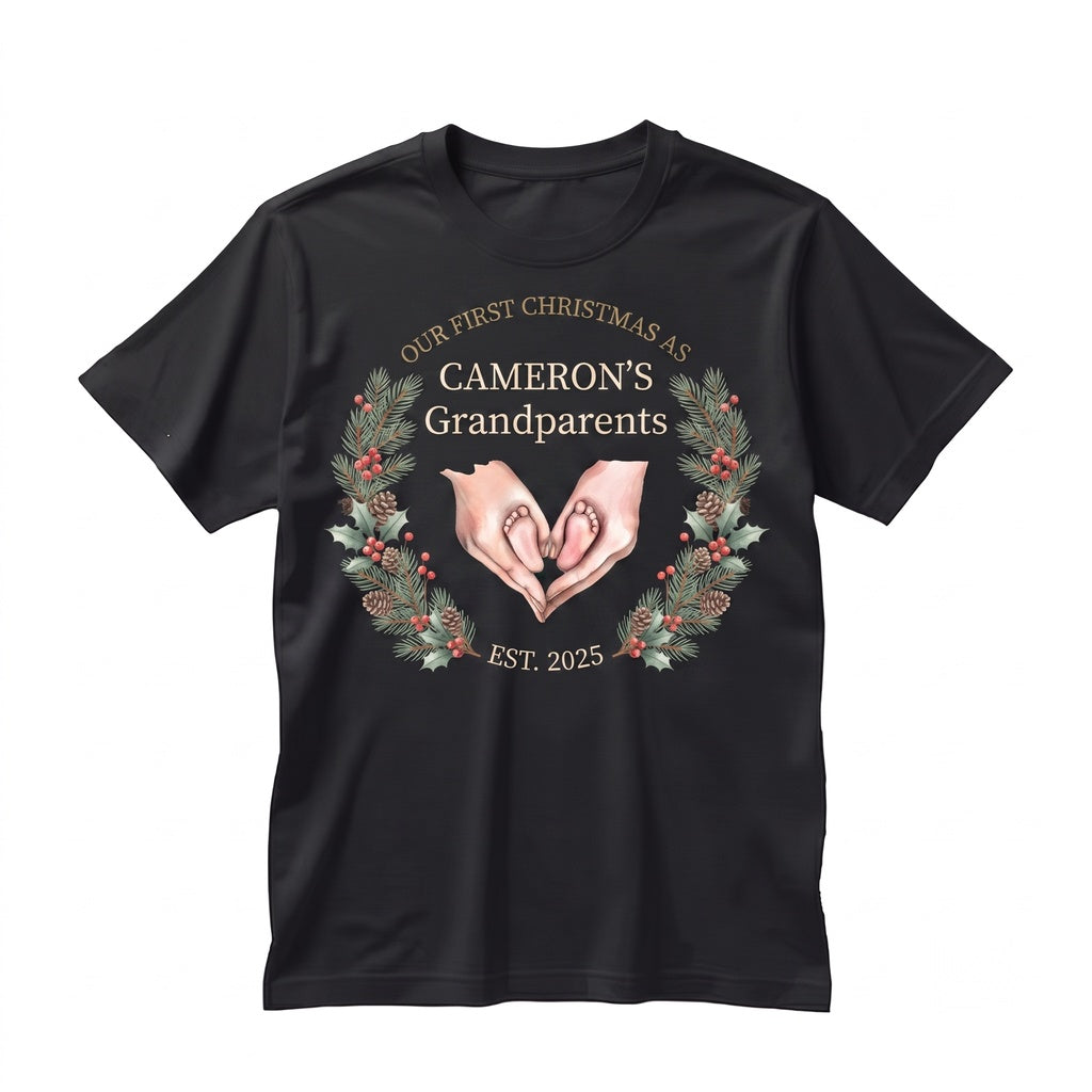First Christmas Grandparents Personalized Year Gift Our 1st Xmas Keepsake New Grandma Grandpa Unisex TShirt