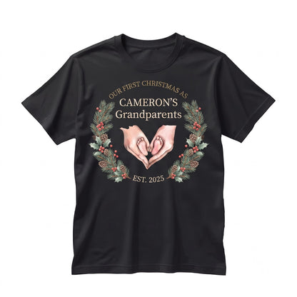 First Christmas Grandparents Personalized Year Gift Our 1st Xmas Keepsake New Grandma Grandpa Unisex TShirt