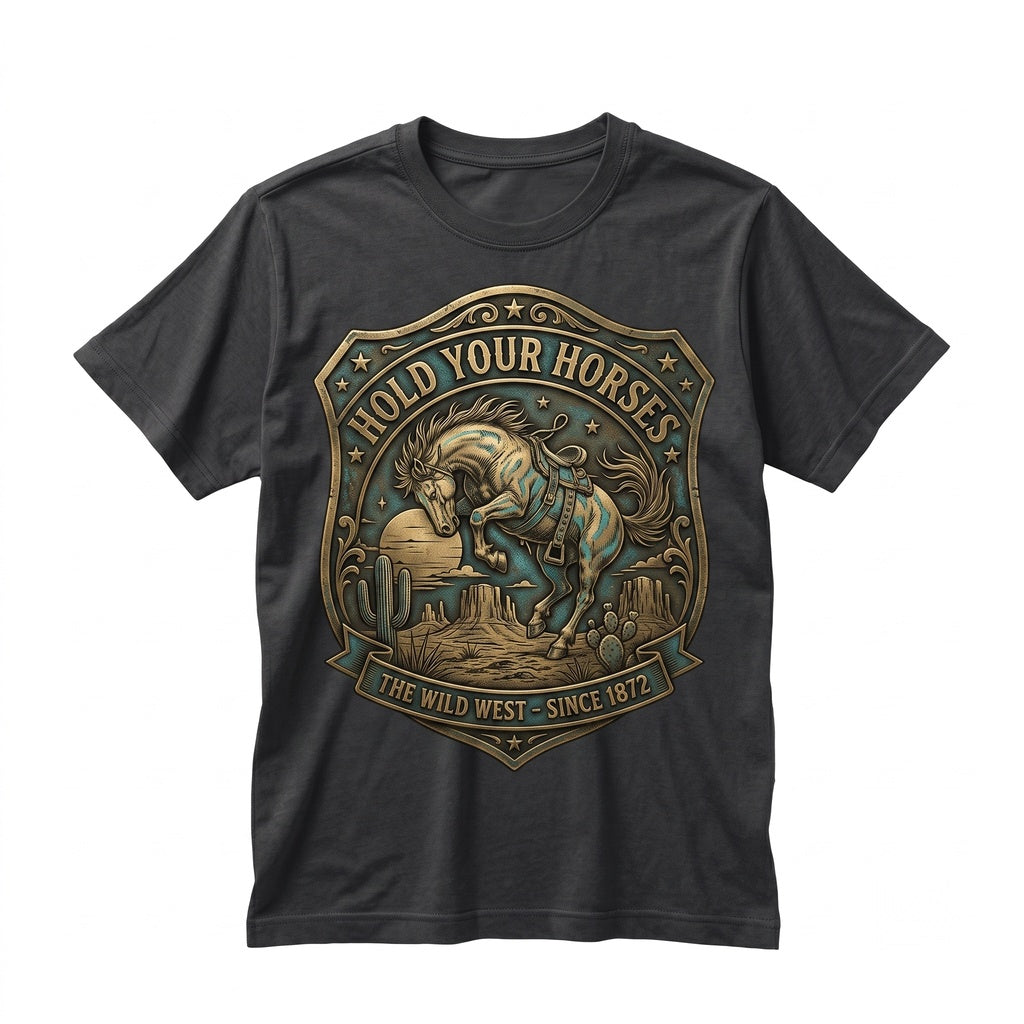 Hold Your Horses Trendy Cowgirl Graphic Funny Retro Western Country Concert Oversized Unisex TShirt