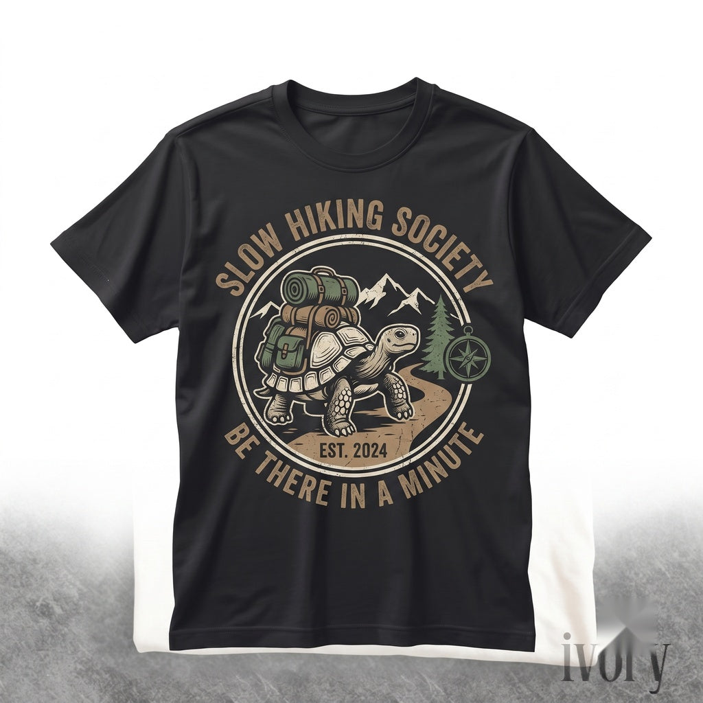 Slow Hiking Society Backpack Turtle Graphic Retro Nature Lover Outdoor Gift Unisex TShirt