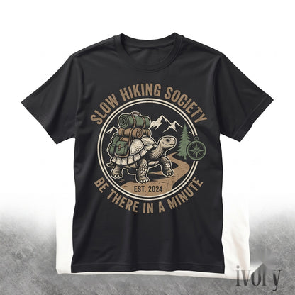 Slow Hiking Society Backpack Turtle Graphic Retro Nature Lover Outdoor Gift Unisex TShirt