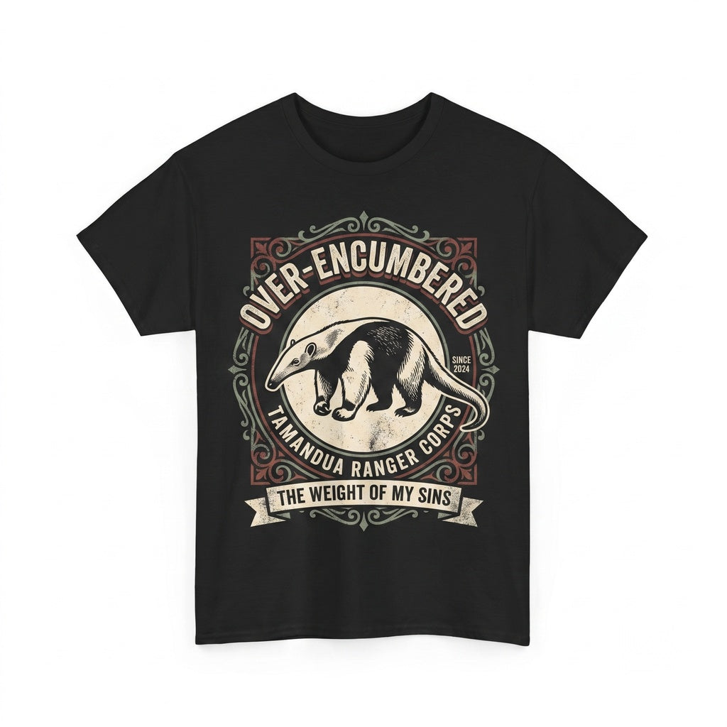 Funny Gamer Over Encumbered Graphic Anteater Animal RPG Humor Short Sleeve Cotton Apparel Unisex TShirt