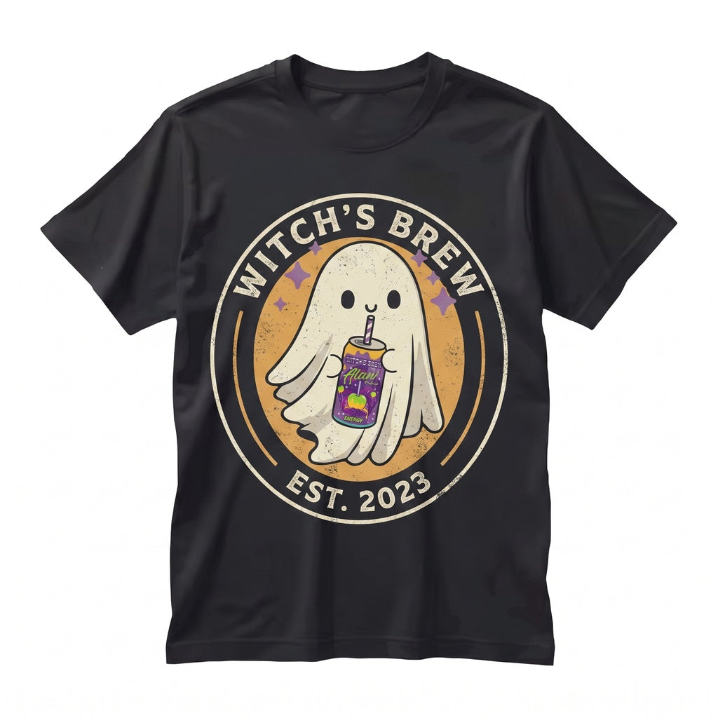 Witchs Brew Spooky Ghost Energy Drink Cute Caffeinated Beverage Lover Halloween Graphic Unisex TShirt