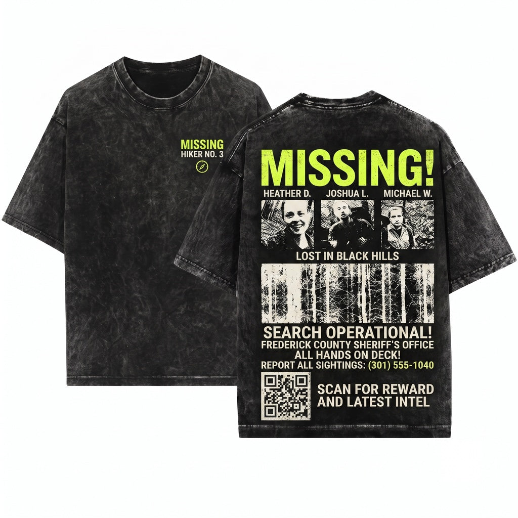 Retro 90s Horror Movie Witch Missing Poster Graphic Unisex Wash T-Shirt