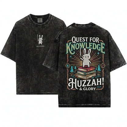 Embroidered Huzzah Cute Bunny Whimsical Animal Funny Medieval Ren Faire Gift Unisex Wash T-Shirt