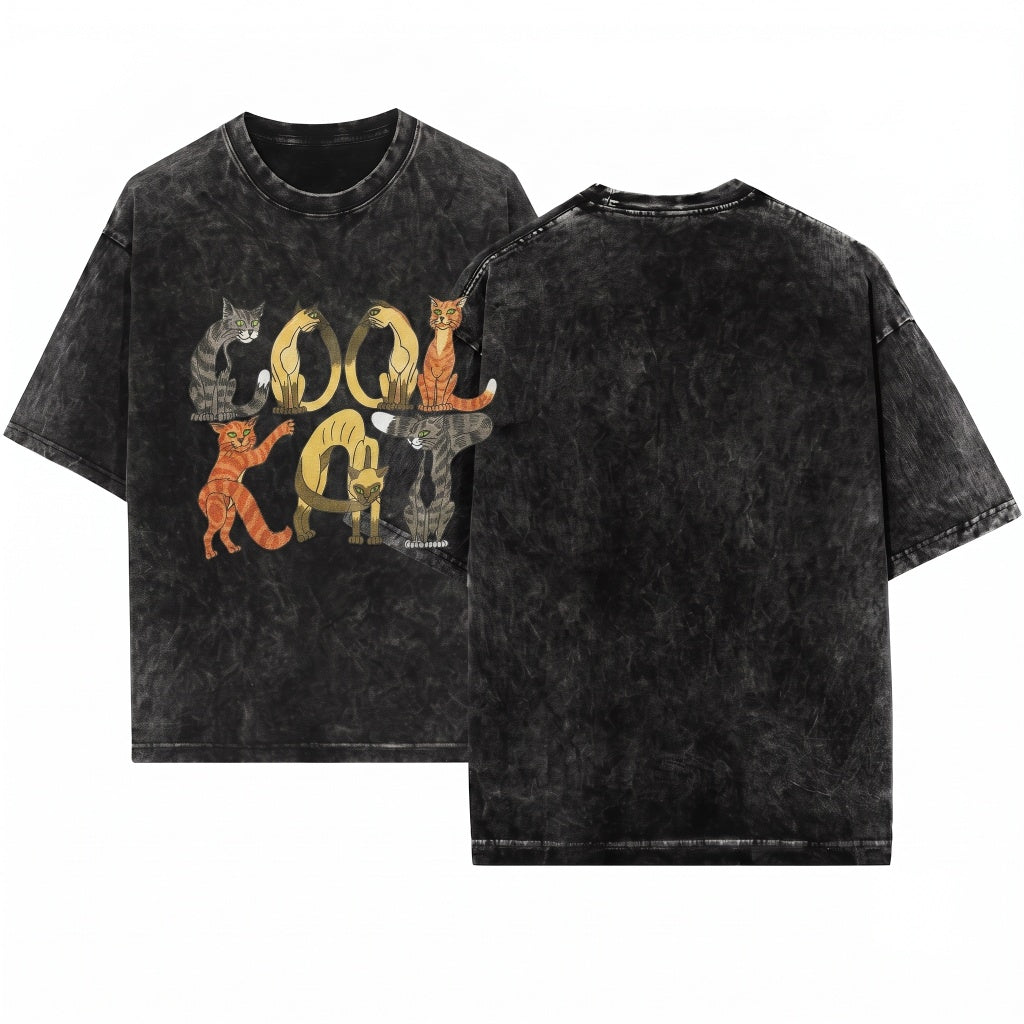 Vintage Cool 90s Retro Cartoon Cats Graphic Funny Lover Kitten Ivory Unisex Wash T-Shirt