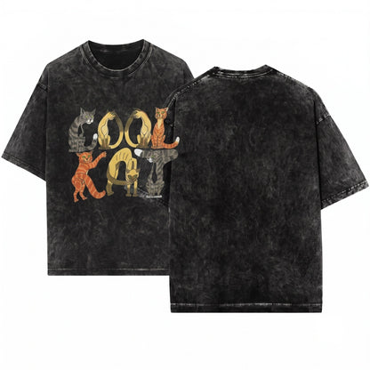 Vintage Cool 90s Retro Cartoon Cats Graphic Funny Lover Kitten Ivory Unisex Wash T-Shirt