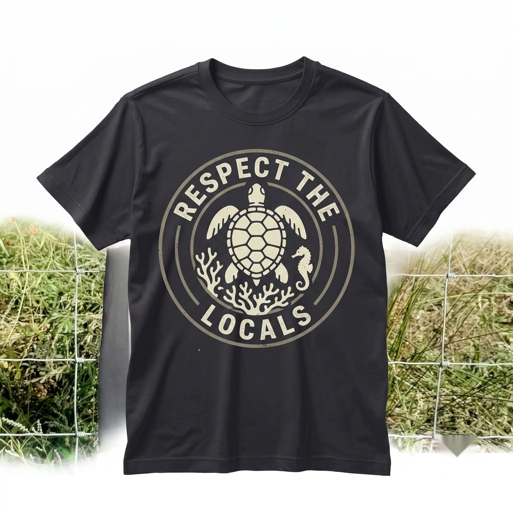 Retro Respect The Locals Ocean Sea Turtle Marine Coastal Wildlife Nautical Gift Unisex TShirt