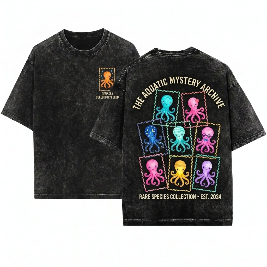 Colorful Marine Life Octopus Vibrant Ocean Creature Graphic Adults Kids Unisex Wash T-Shirt