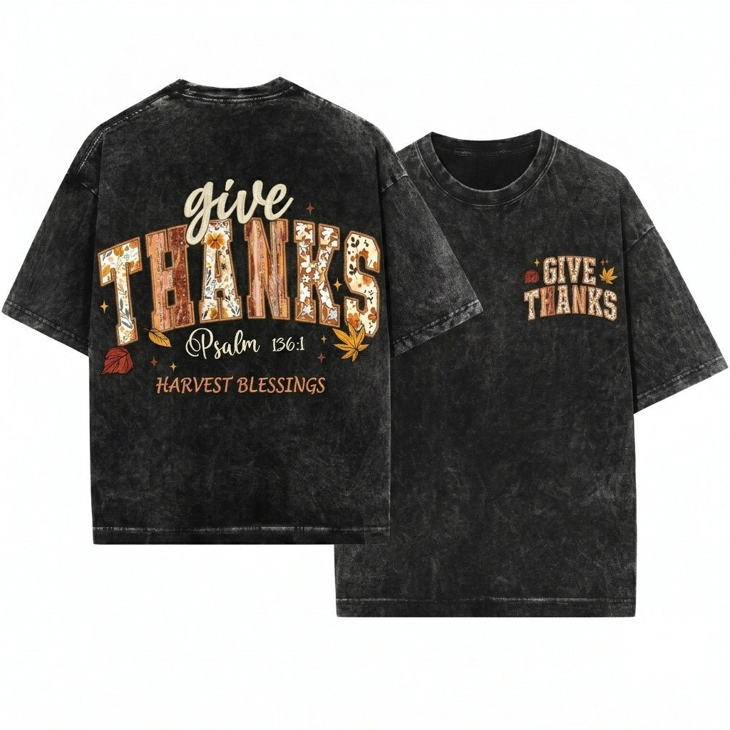 Faux Embroidery Floral Jesus Christian Varsity Bible Verses Fall Thanksgiving Faith Unisex Wash T-Shirt
