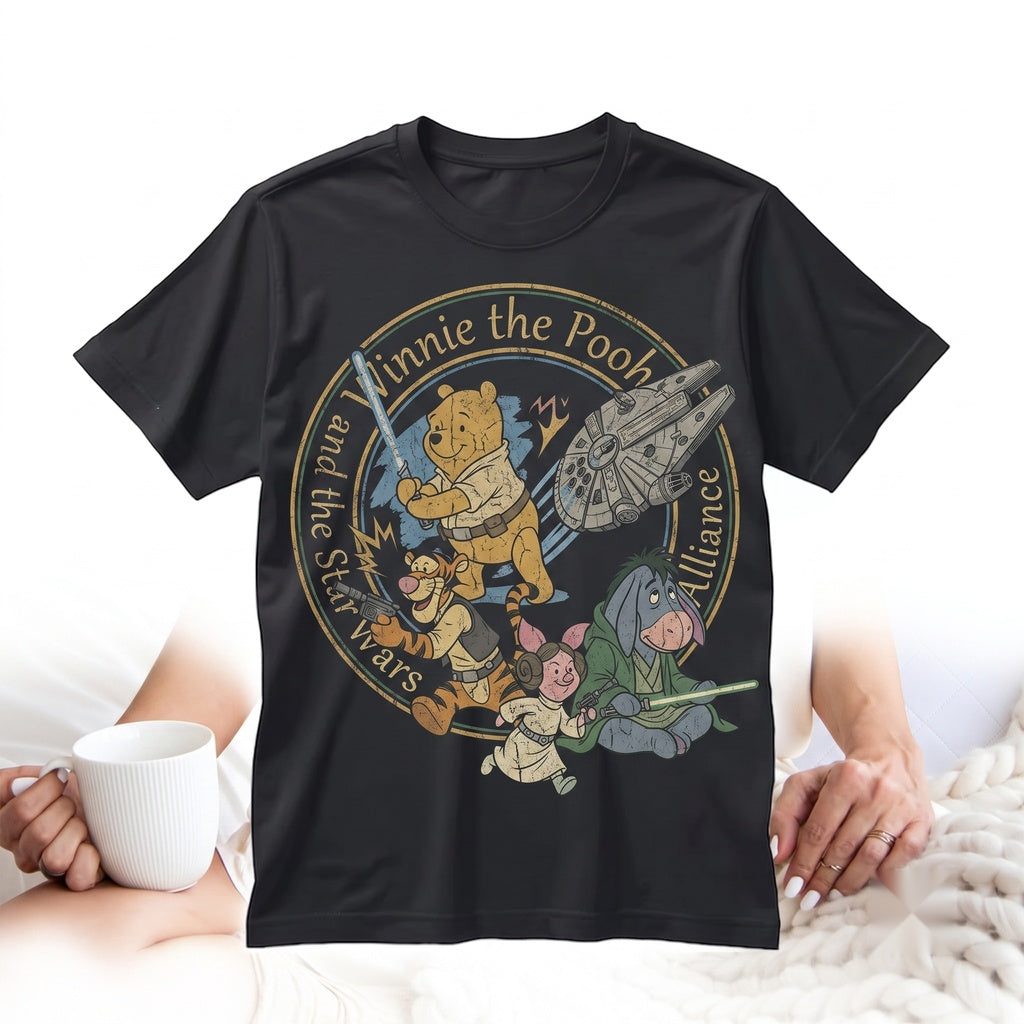 Vintage Sci-Fi Honey Bear Space Parody Vacation Graphic Tee, Galaxy Edge Theme Park Trip Retro Cartoon Apparel, Unisex TShirt