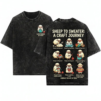 Cute Sheep Lamb Knitting Yarn Crochet Sewing Crafter Hobby Lover Gift Unisex Wash T-Shirt