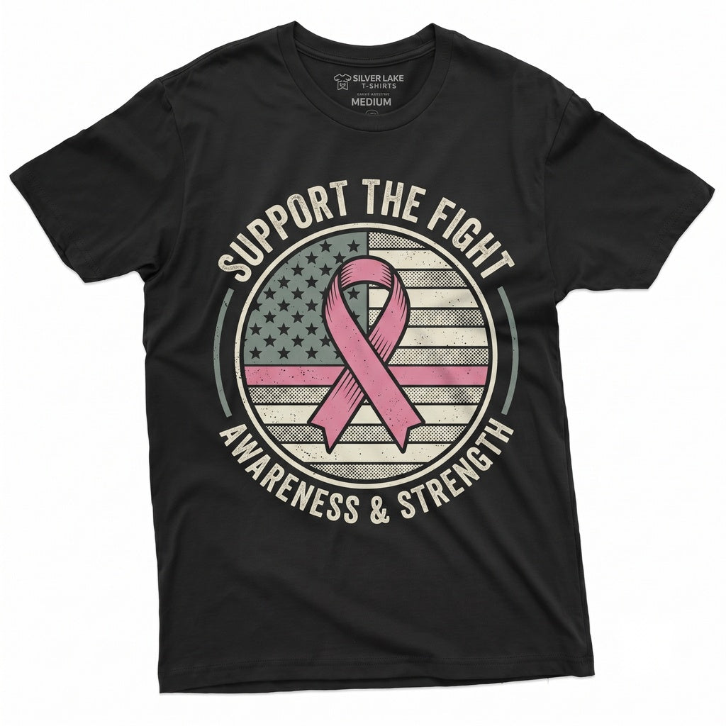 Breast Cancer Awareness Ribbon American Flag Graphic Apparel Tops Unisex TShirt