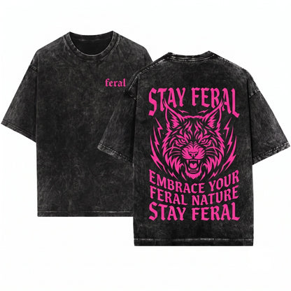 Feral Sassy Funny Bright Pink Trucker Graphic Novelty Humor Vintage Unisex Wash T-Shirt
