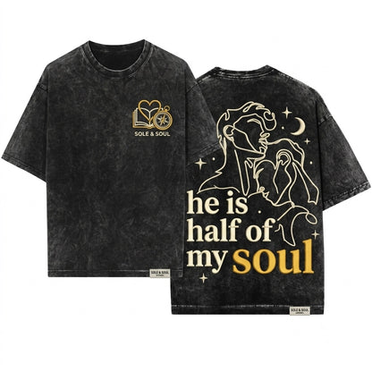 He Is Half My Soul Embroidered Sweatshirt, Literary Book Lover Greek Mythology LGBTQ Unisex Wash T-Shirt