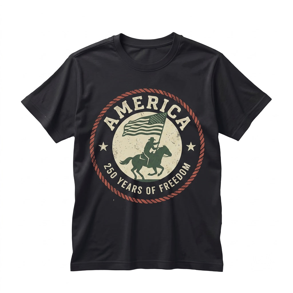 America Semiquincentennial Patriotic Front Back Flag 4th of July Western Cowboy Graphic Apparel Unisex TShirt