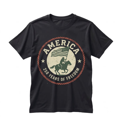 America Semiquincentennial Patriotic Front Back Flag 4th of July Western Cowboy Graphic Apparel Unisex TShirt