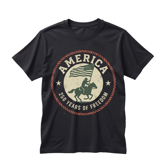 America Semiquincentennial Patriotic Front Back Flag 4th of July Western Cowboy Graphic Apparel Unisex TShirt